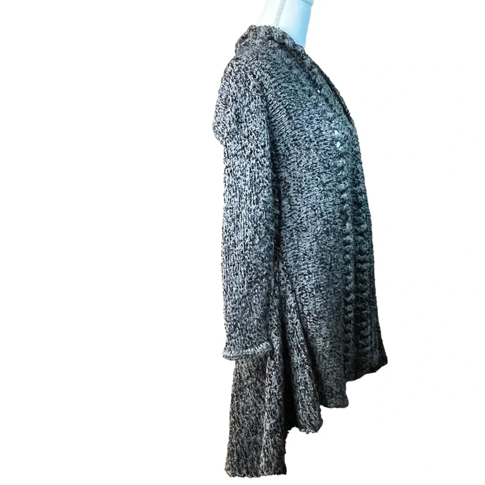 Yaira Womens Open Front High Lo Grey Sweater Cardigan with Back Design Size M - Picture 4 of 8